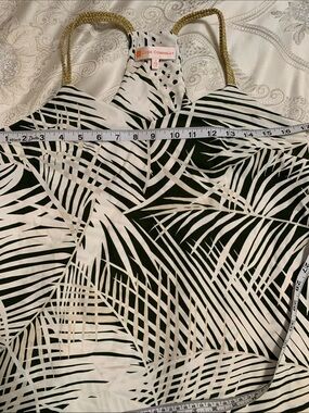 Jude Connally Black and White Palm-Print Camisole with Gold Braided Straps